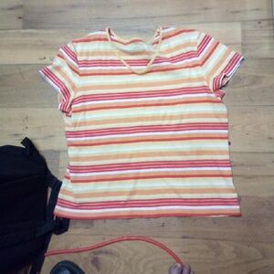 Striped Short Sleeve Top - Red, Orange, White